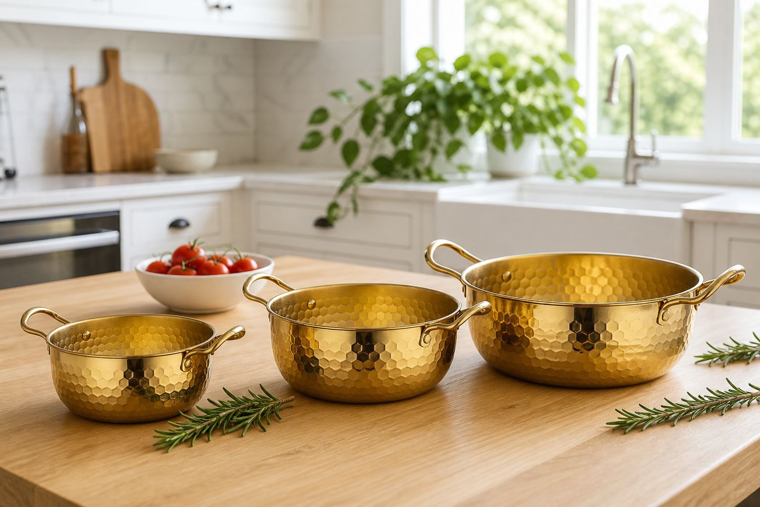 Golden induction cooker pot with both ears handles