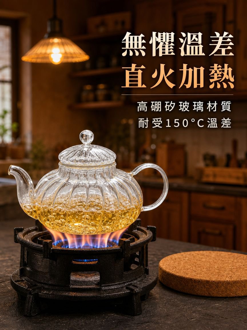 耐熱玻璃南瓜花茶壺