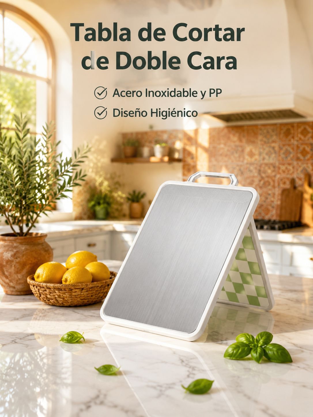 Tabla de cortar de acero inoxidable de doble cara, antimicrobiana y a prueba de moho