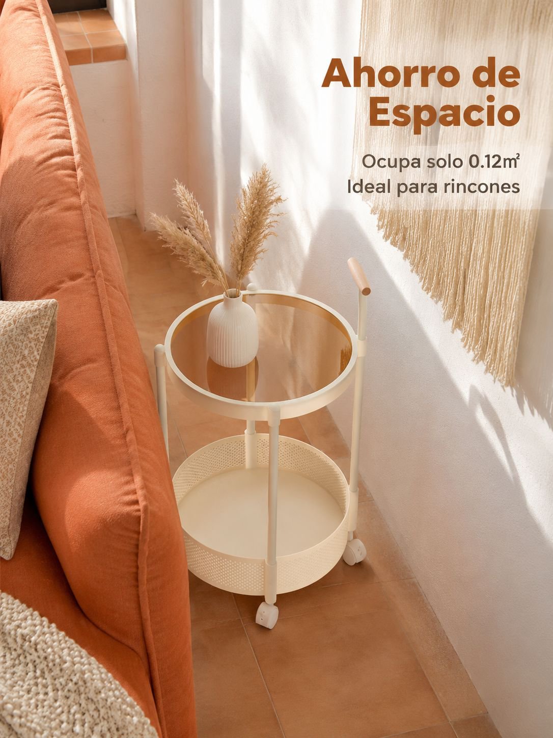 Mesa auxiliar con carrito de cristal móvil