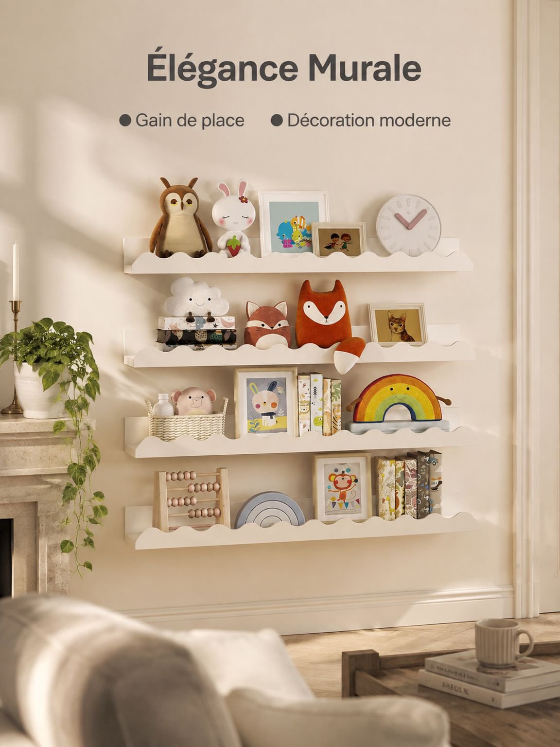 Lot de 4 étagères murales décoratives et de rangement pour salon