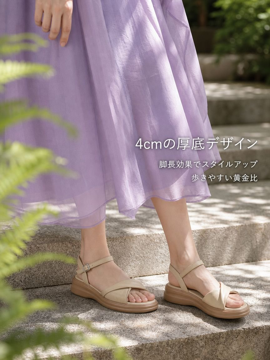 夏用厚底ワンストラップデザインサンダル レディース