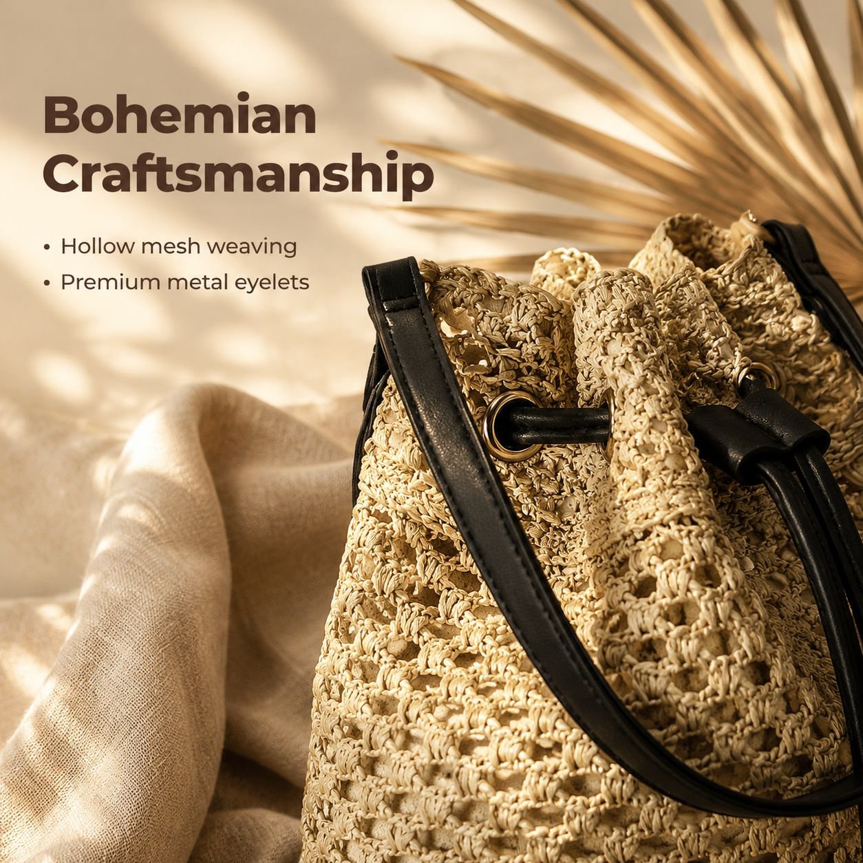 Fashion Hollow Straw Large Capacity Shoulder Crossbody Beach Tote Bag for Women