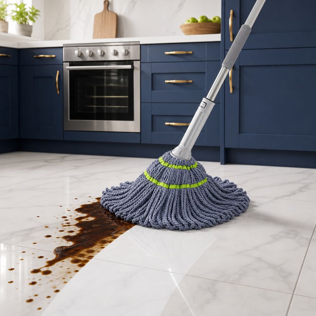 Close-up of water-absorbing mop head