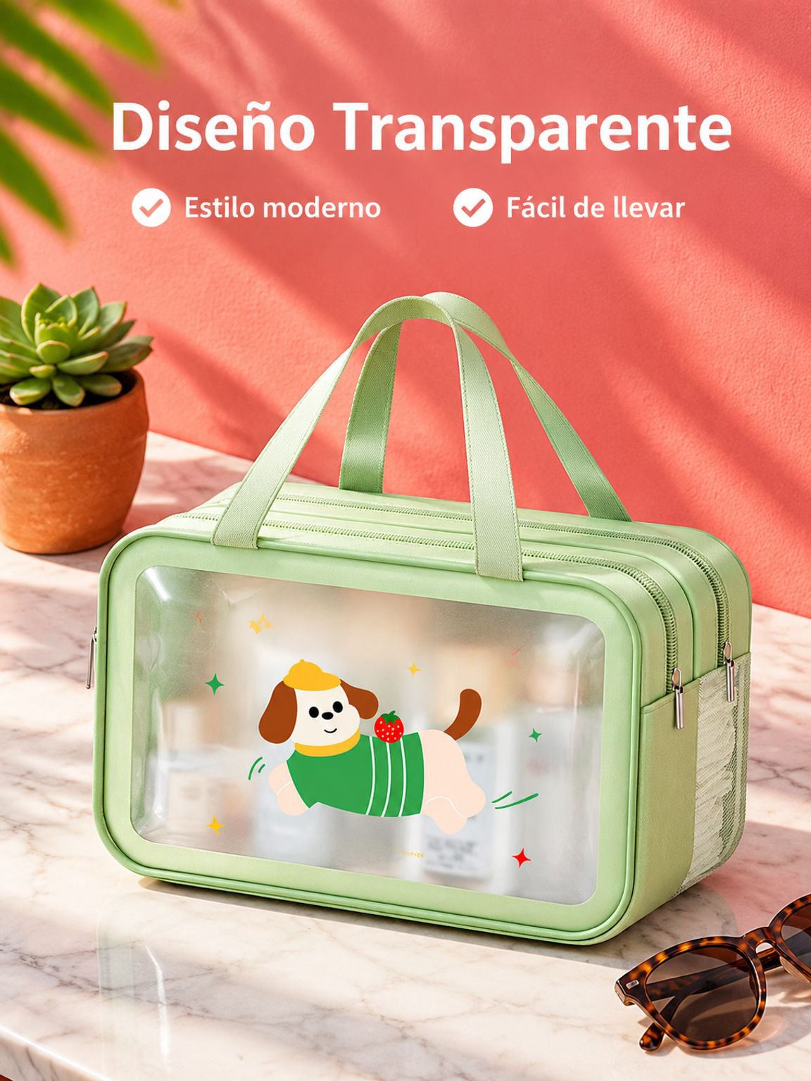 Neceser de viaje transparente impermeable portátil, gran capacidad, separación seco-húmedo