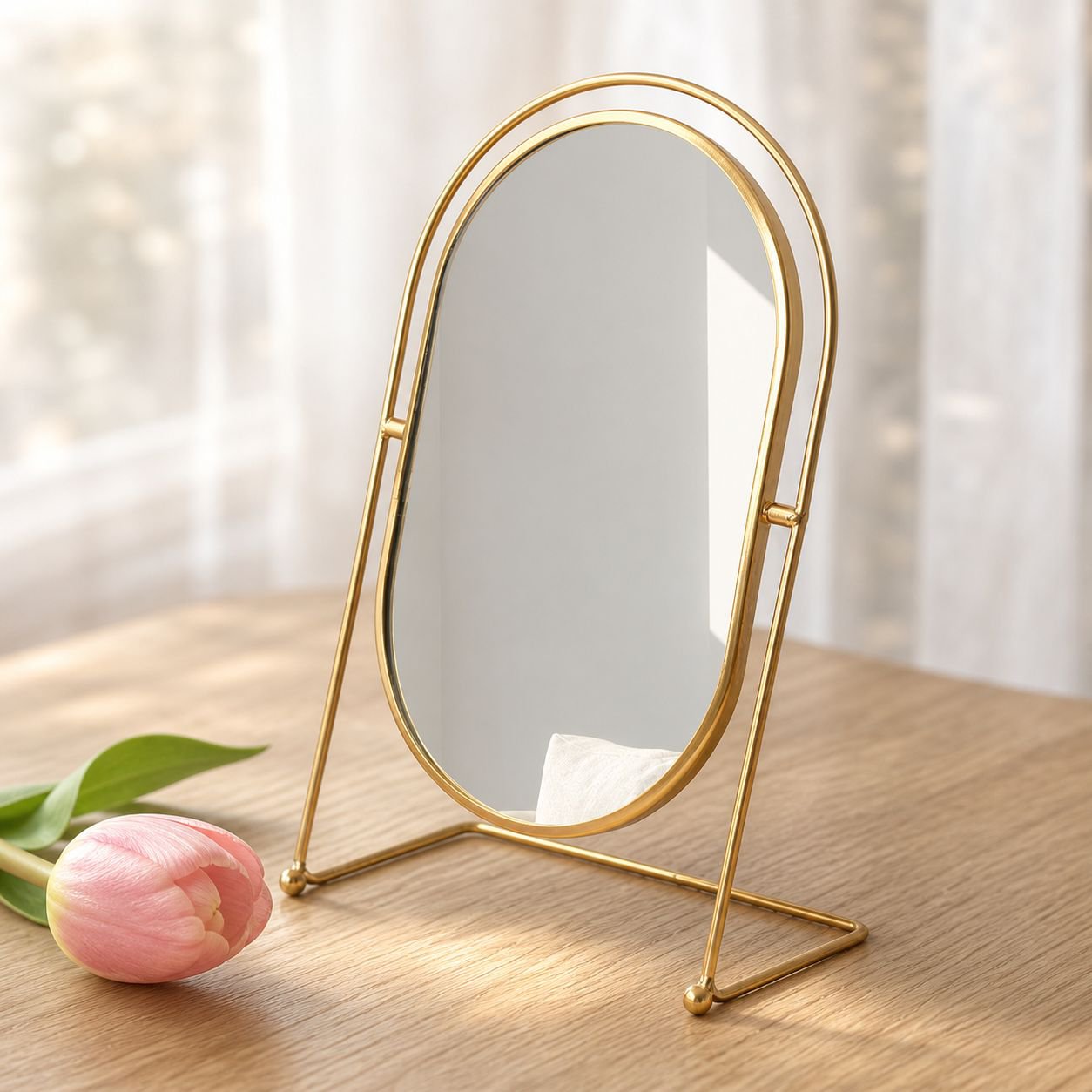Elegant desktop mirror for makeup application