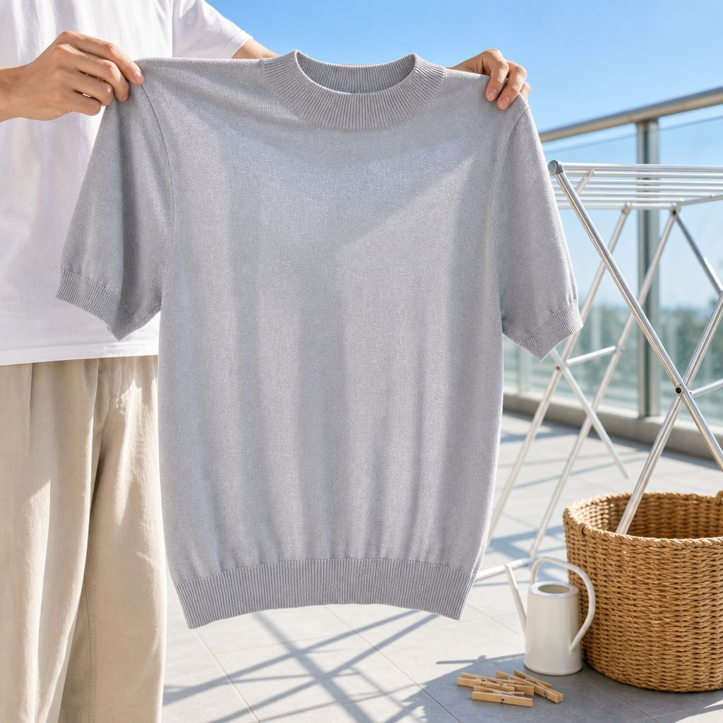 夏に最適なひんやりニットTシャツのサイドビュー