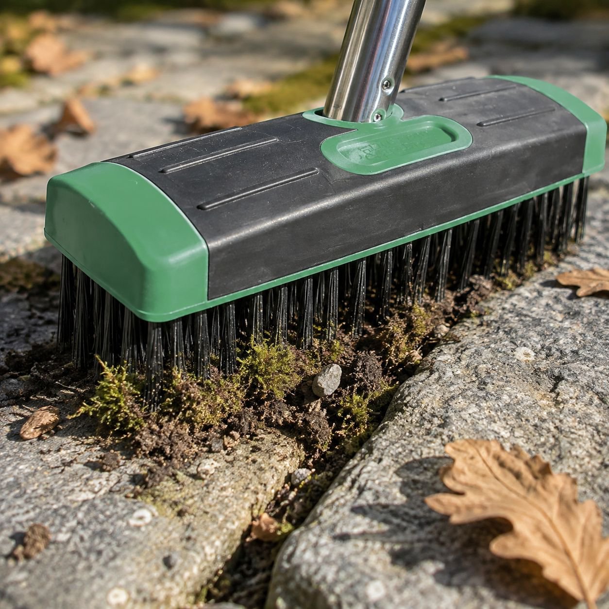 Cepillo de acero inoxidable para eliminar musgo – Limpieza profesional de patios