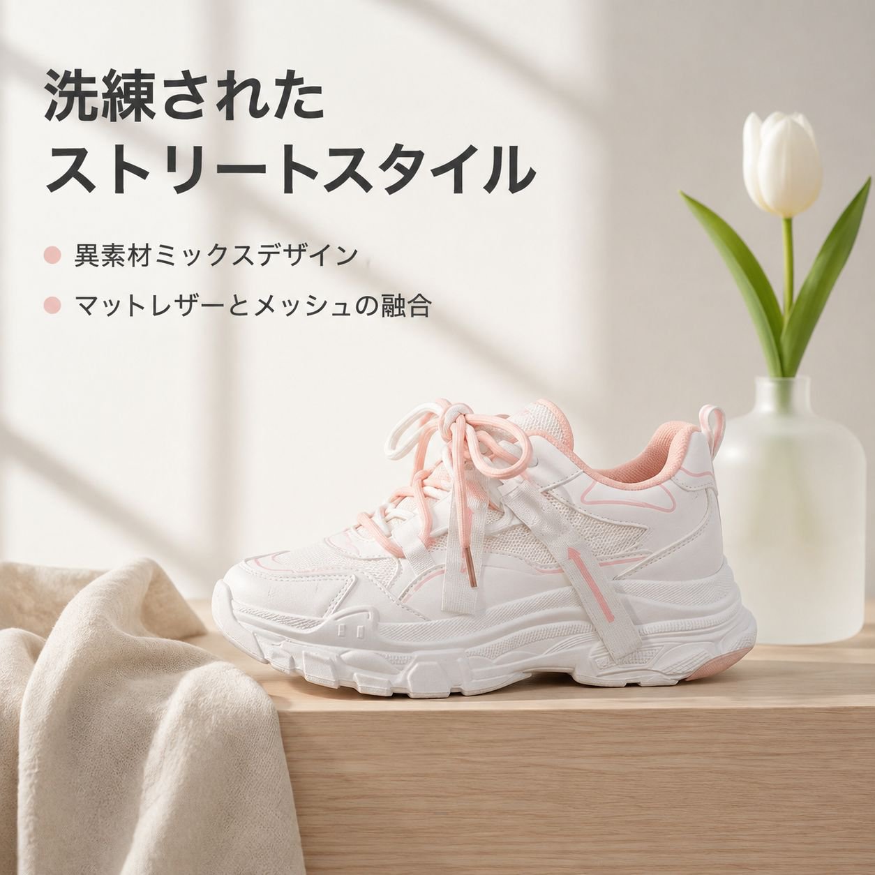 レディース 厚底 ソフトレザー スポーツ ホワイト ダッドスニーカー