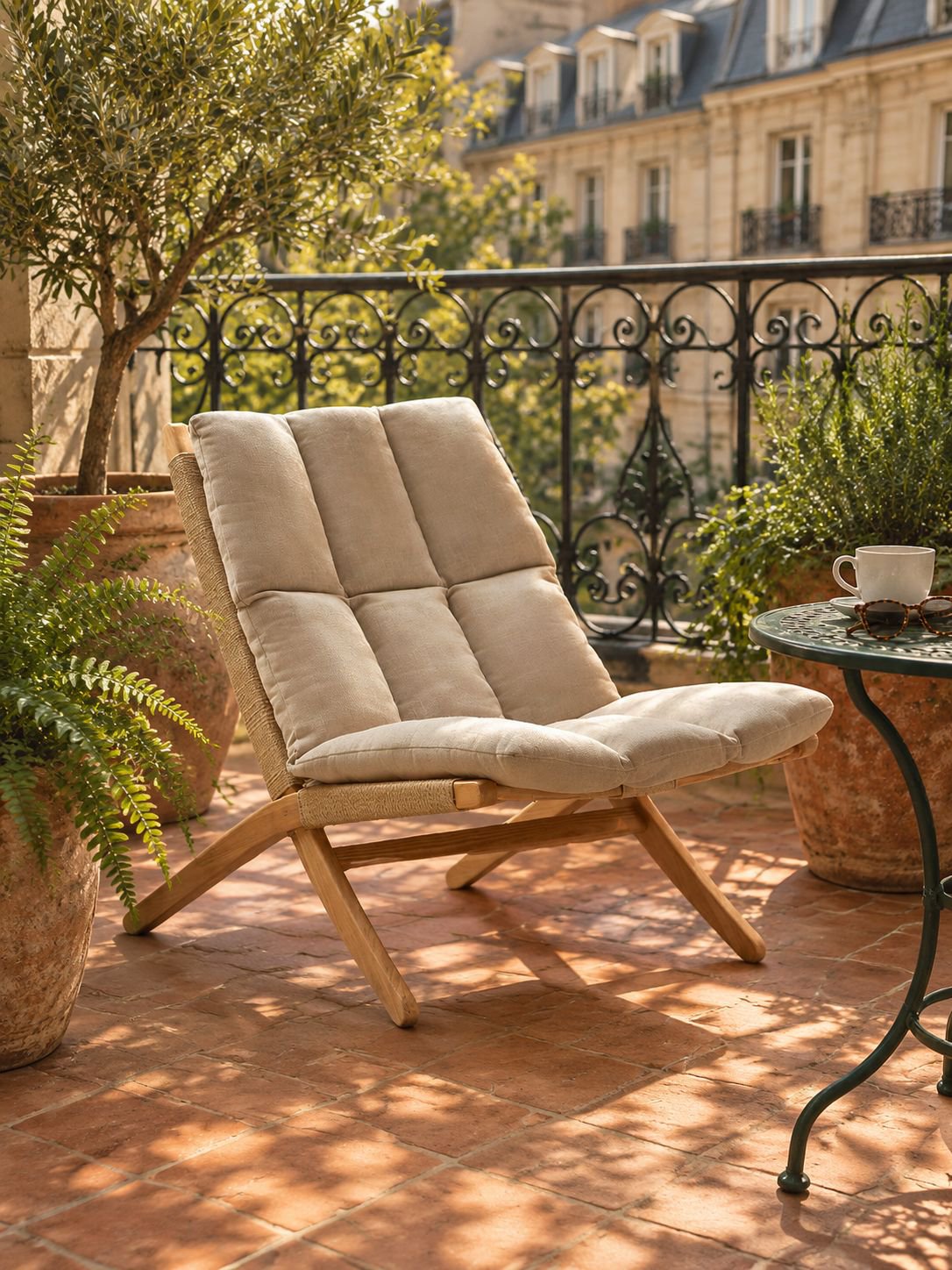 Fauteuil à dossier en chêne rouge massif, utilisable en hiver et en été
