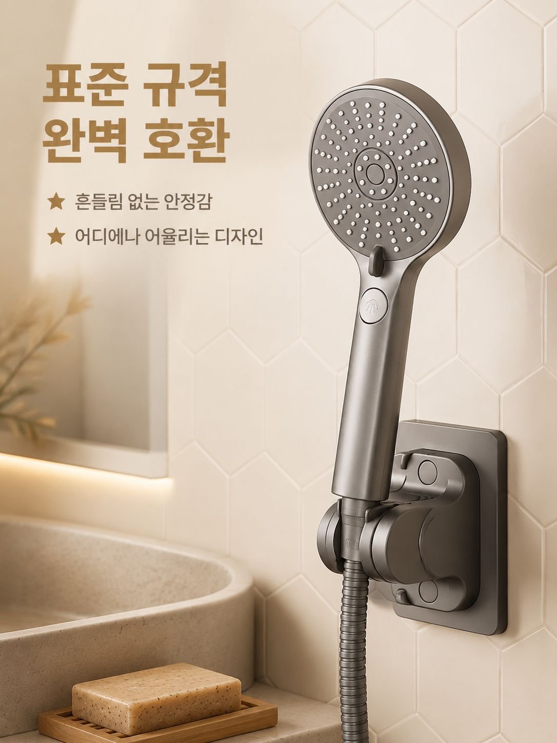 샤워기 헤드와 홀더의 조화로운 모습