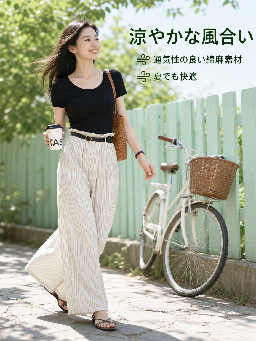 ゆったり感のあるドレープストレートワイドパンツ レディース