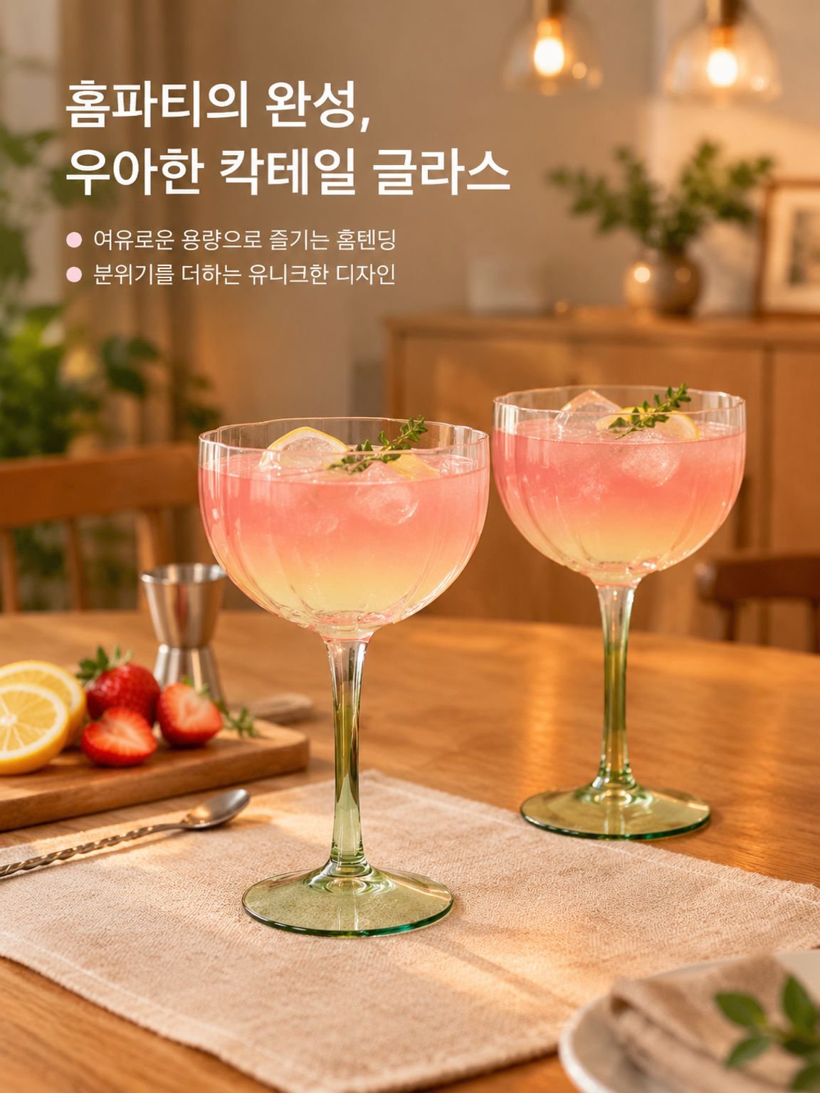 손잡이가 있는 크리스탈 와인잔