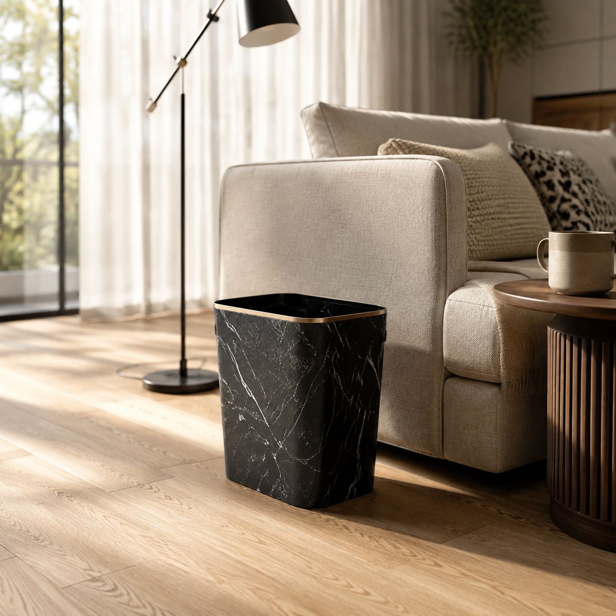 European Style Marble Pattern Trash Can, Luxurious and Elegant for Home Use