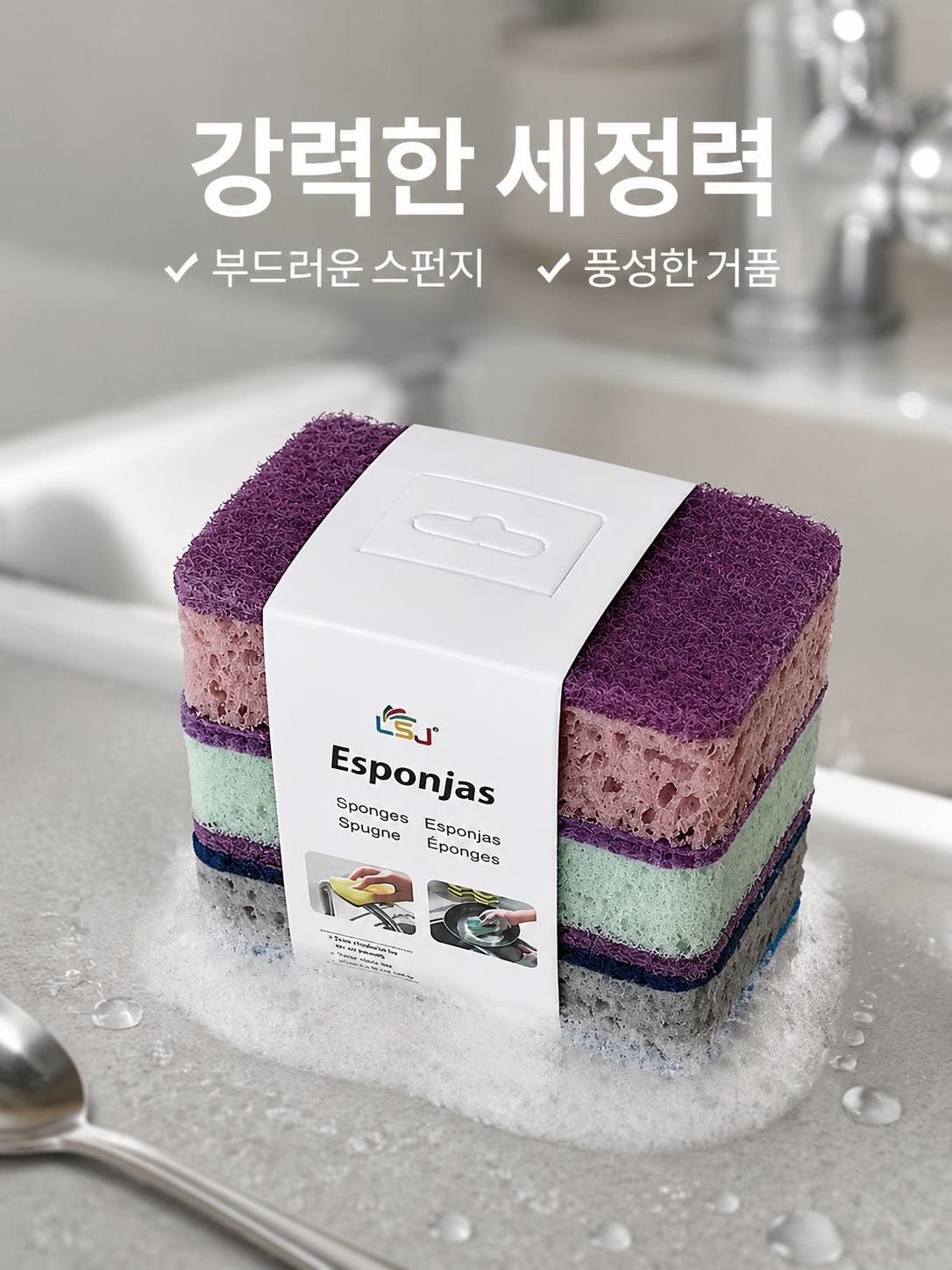 고급스러운 컬러 수세미 스펀지 브러시