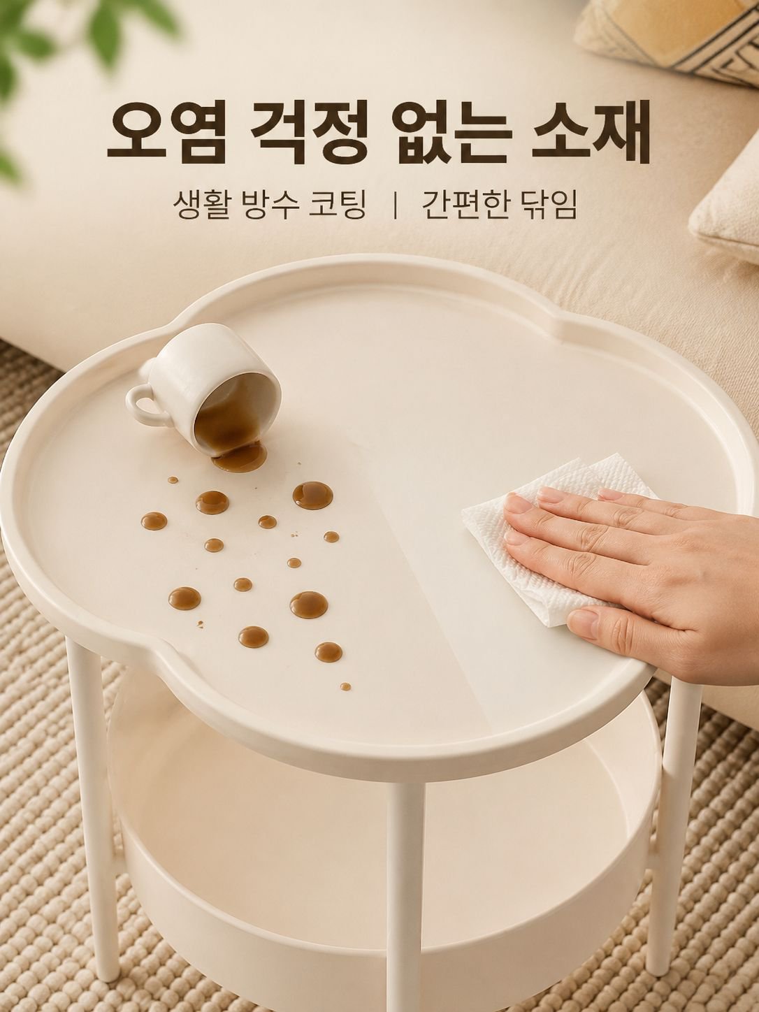 미니멀 스타일 크림 컬러 사이드 테이블