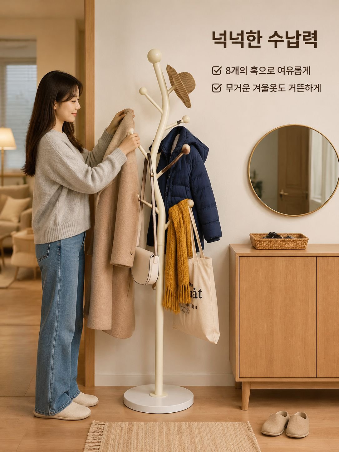 거실 바닥에 세워 놓는 코트걸이