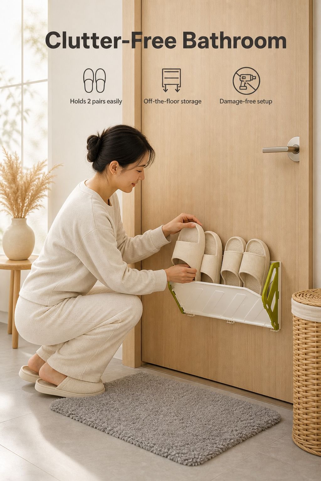 No-Drill Over-the-Door Bathroom Slipper Rack