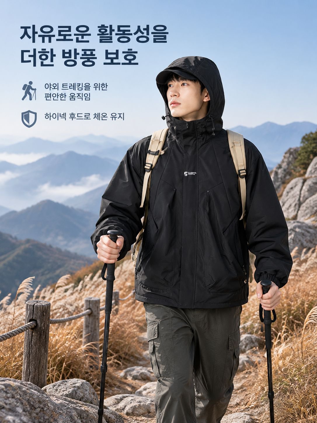 남성 아웃도어 등산 방풍 재킷 루즈핏 트레이닝 아우터 후드 봄가을 카고 자켓