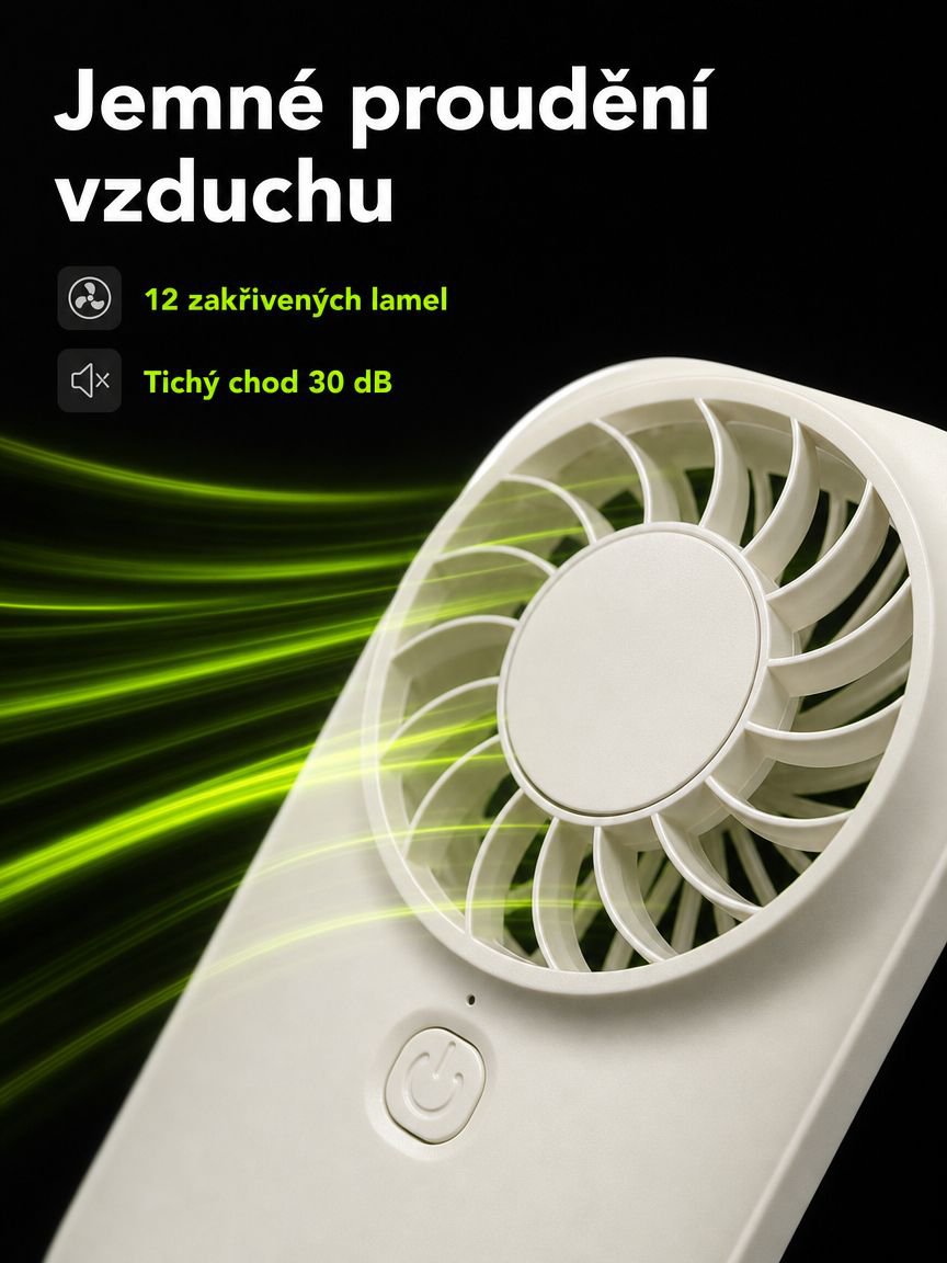 Detailní pohled na ovládací tlačítka přenosného ventilátoru