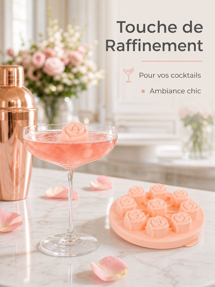 Moule à glaçons en silicone en forme de rose, qualité alimentaire, moule à glace pour whisky
