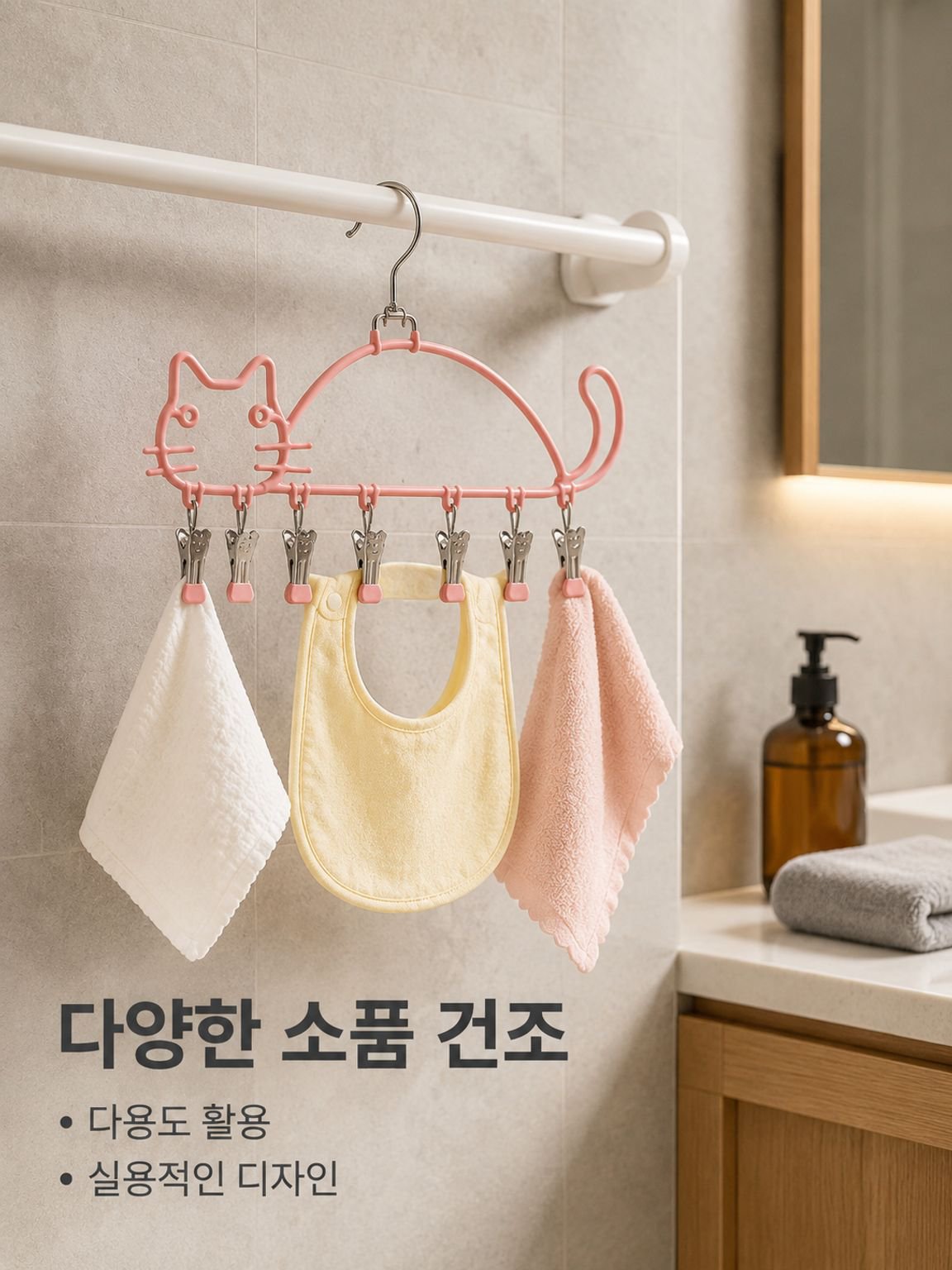 귀여운 고양이 지퍼 양말 건조대