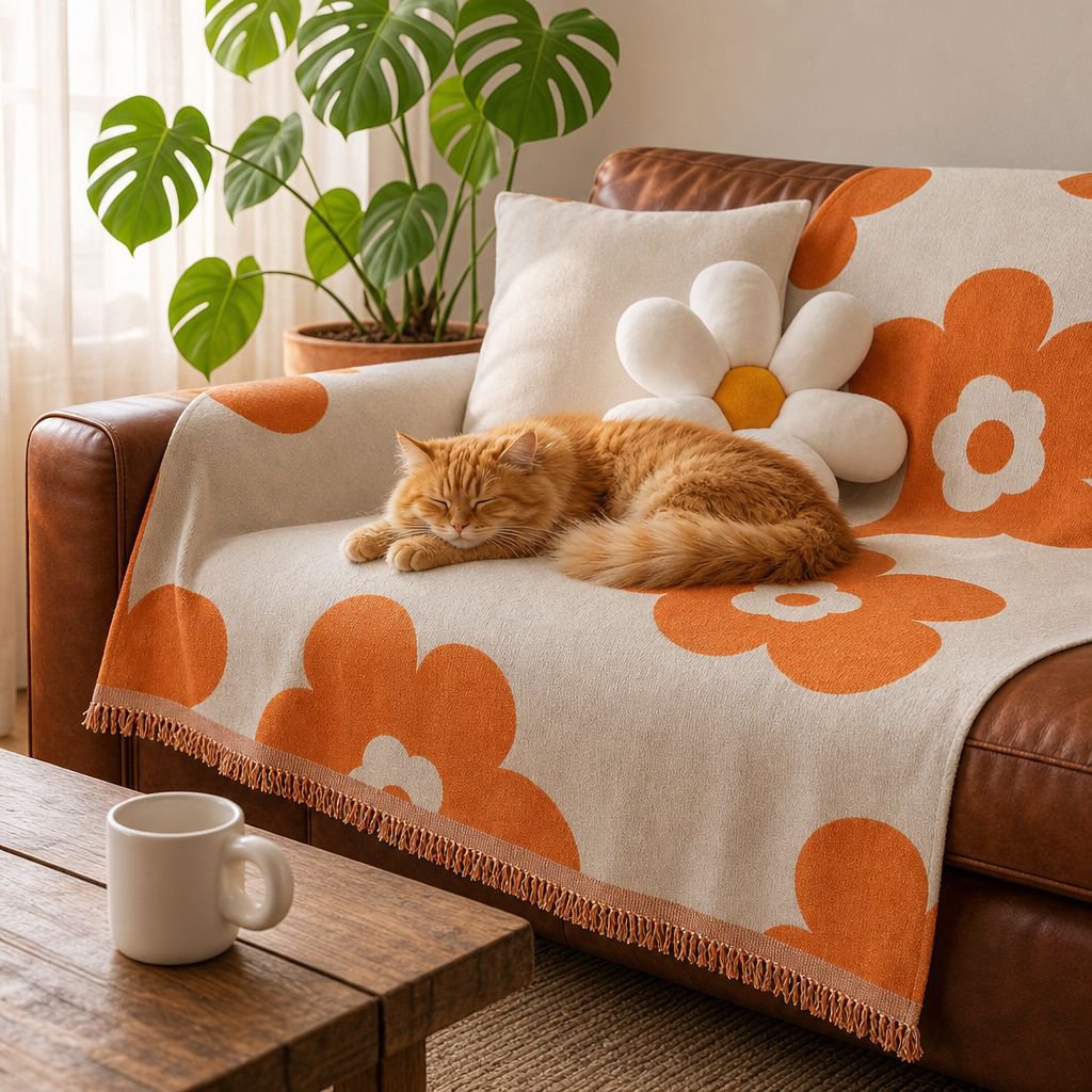 Nordic style full coverage sofa cover on modern living room couch
