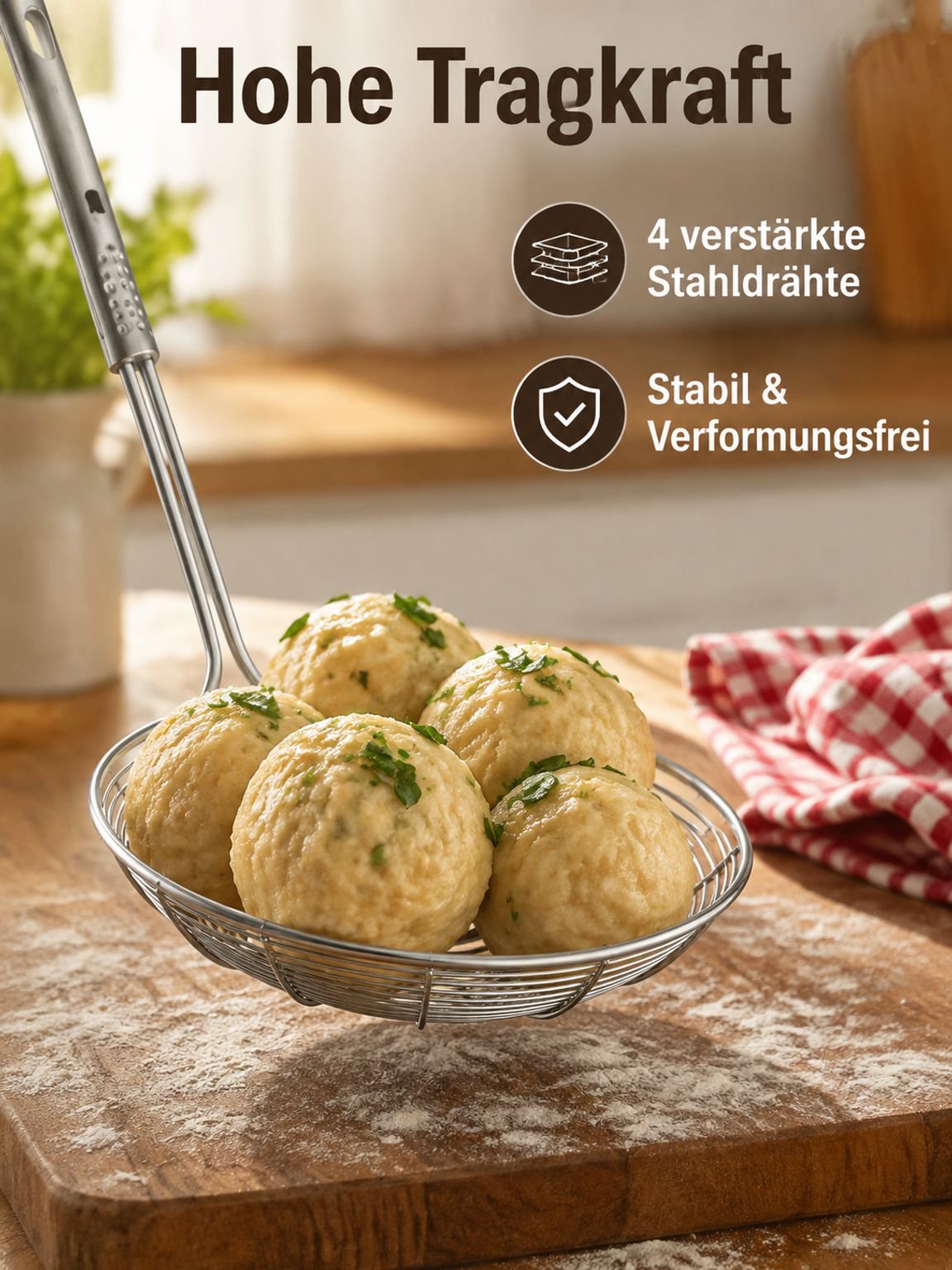 Edelstahl-Schaumlöffel und Küchensieb