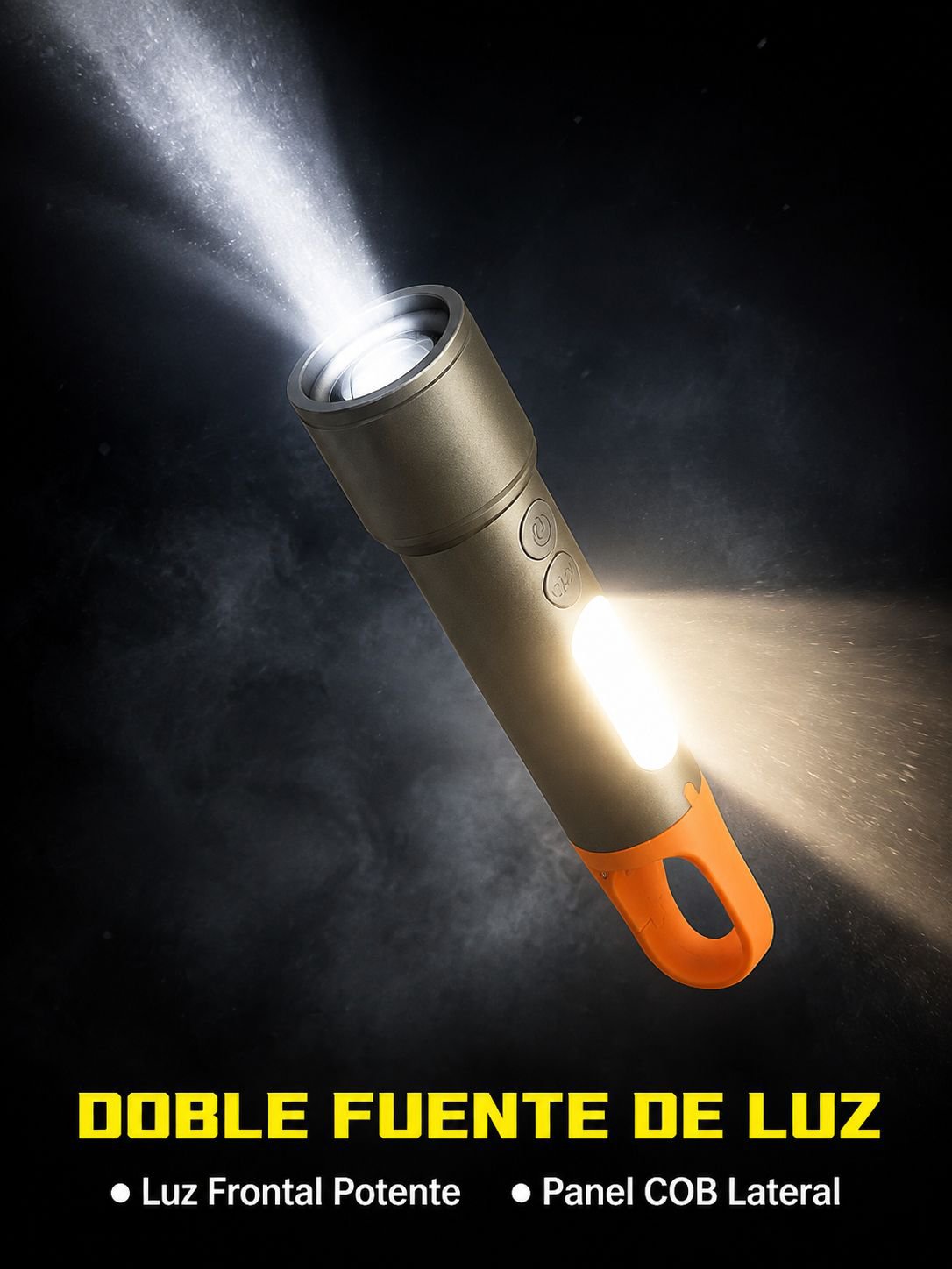Linterna con gancho y base magnética
