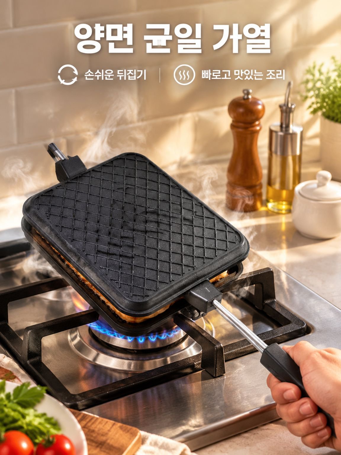 손잡이가 있는 논스틱 샌드위치 메이커