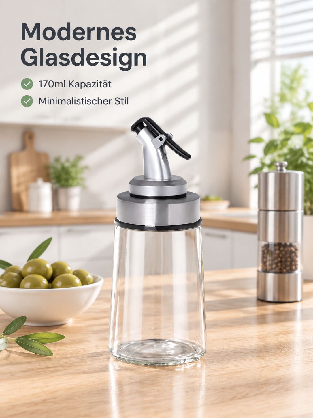 Multifunktionale Glasölflasche, Küchenbehälter für Sojasauce und Essig, Outdoor Ölbehälter