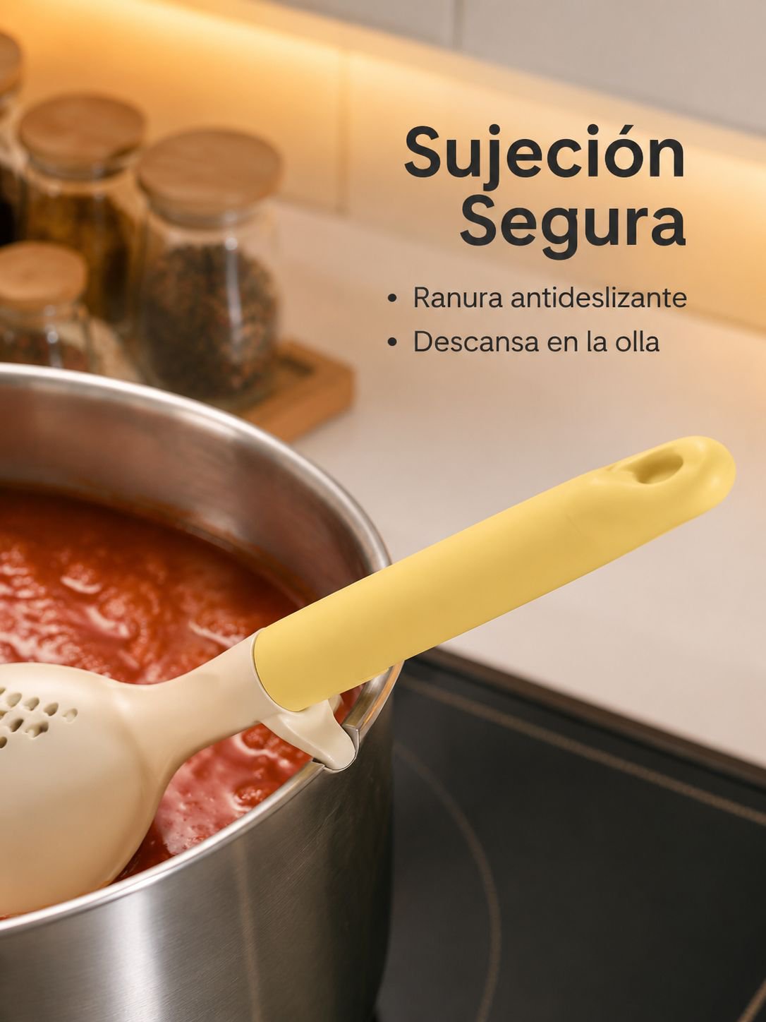 Cucharón de cocina resistente al calor con función de colador para uso doméstico