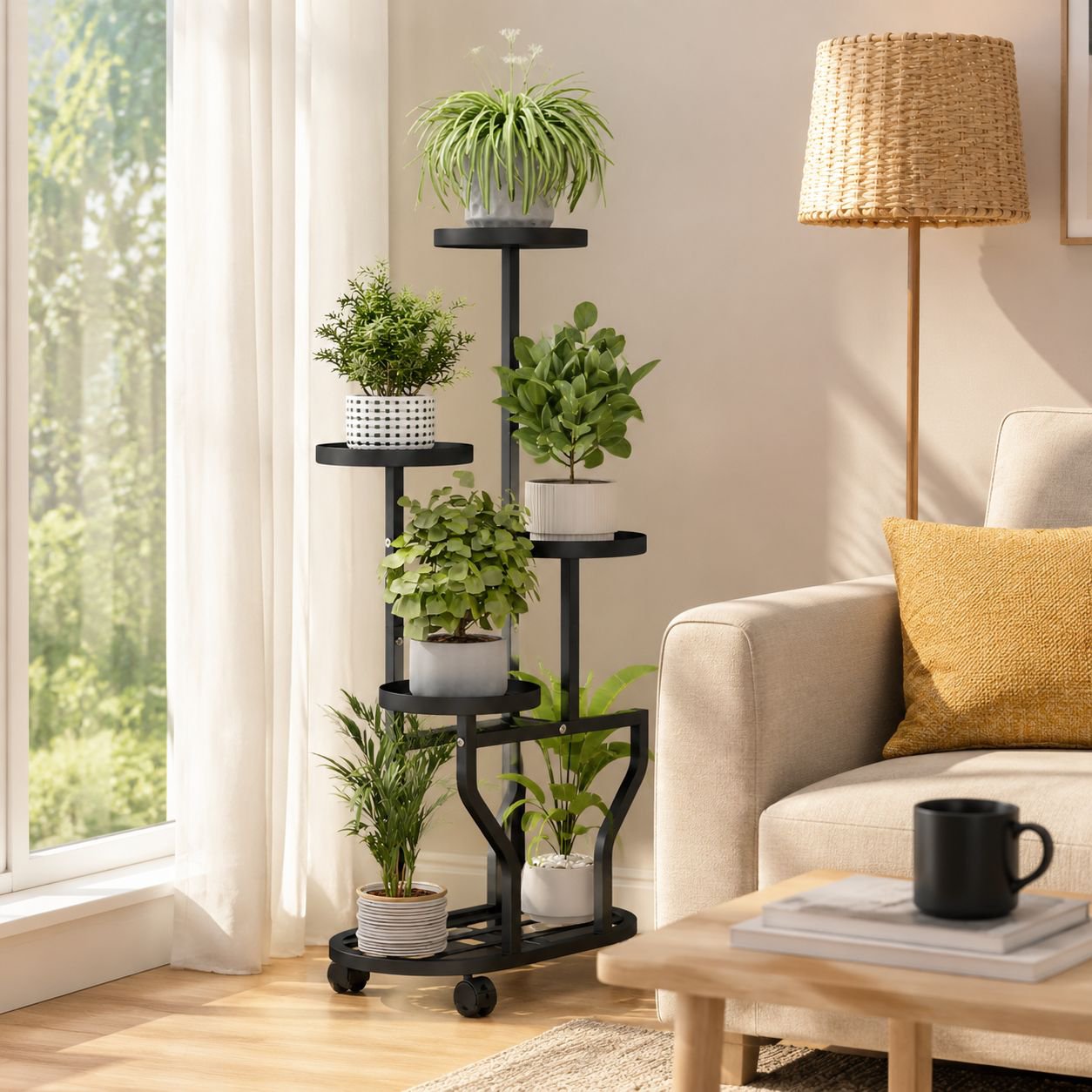 Nordic Wrought Iron Movable Foliage Plant Stand with Wheels