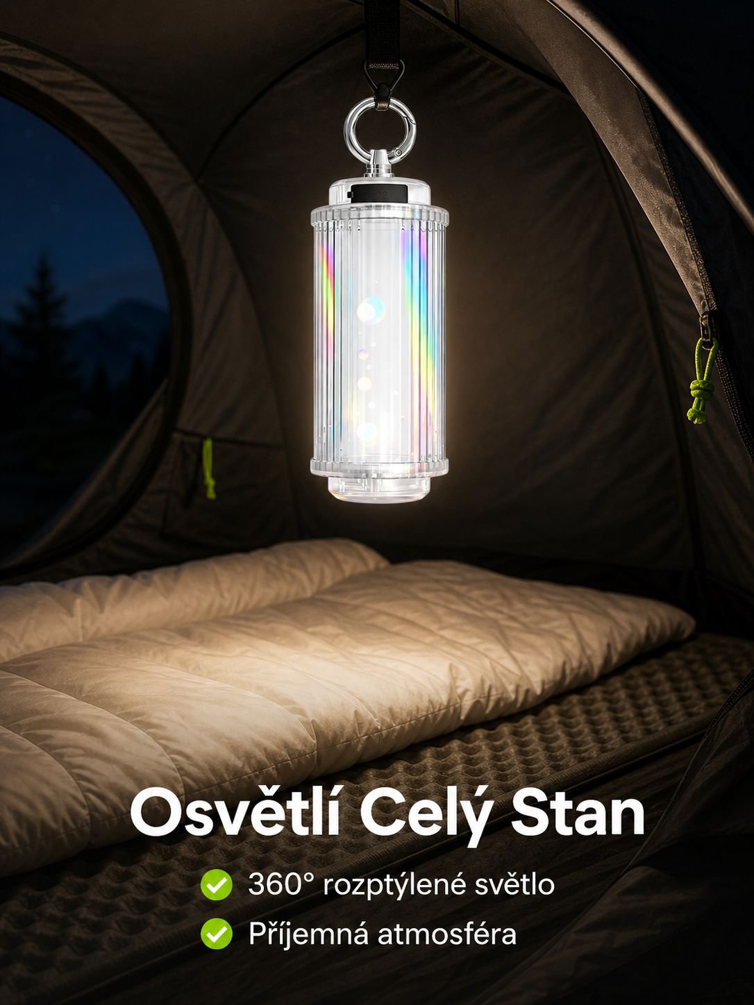 Venkovní kempingová lampa, atmosférická lampa do stanu