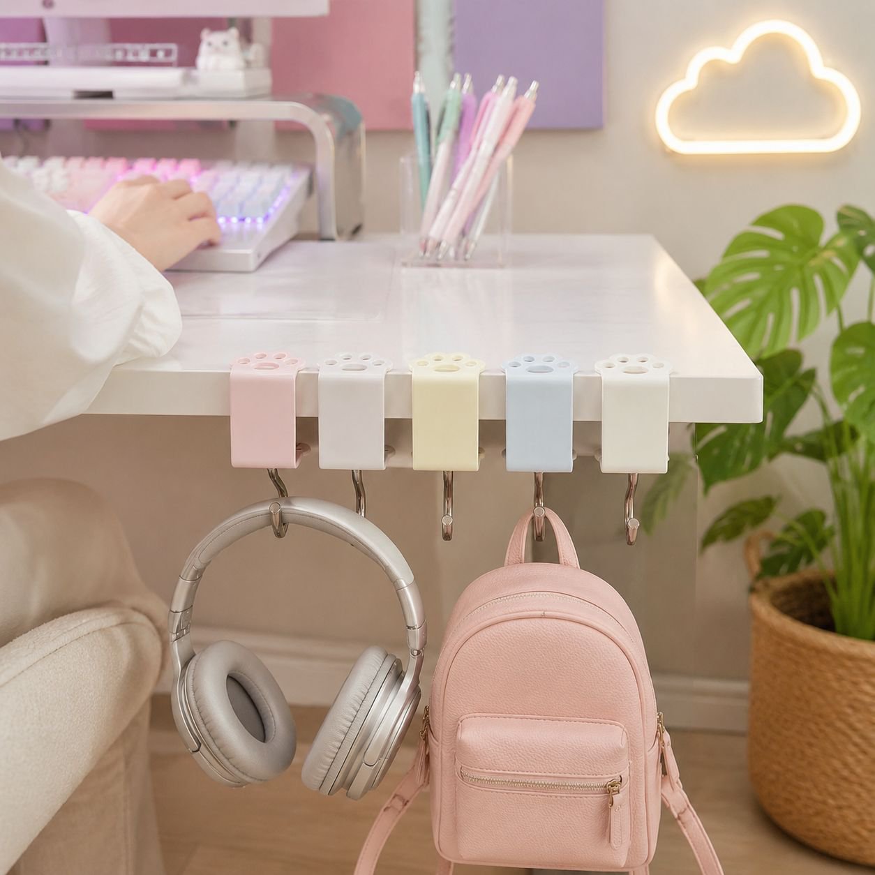Colorful macaron style desk hook for bags and cables