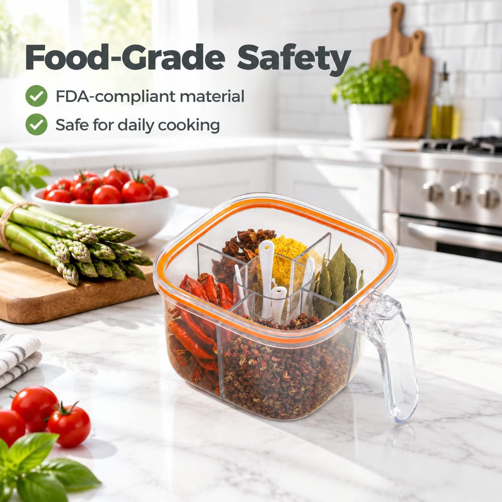 Clear multi-grid seasoning box for organized kitchen spice storage