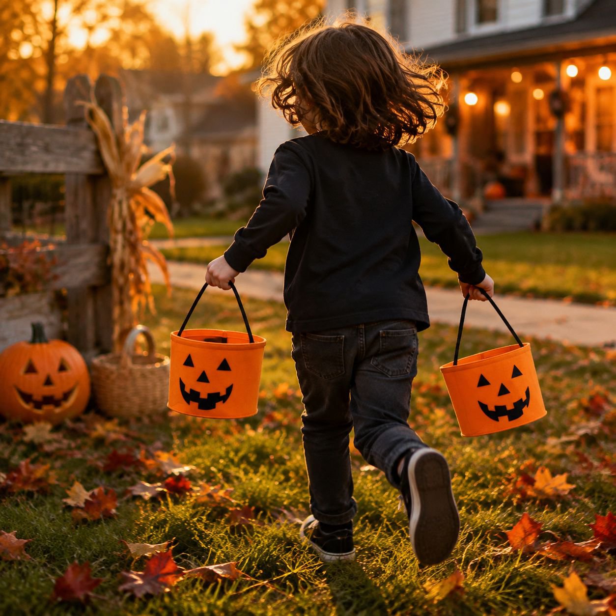 Halloween storage bucket with pumpkin and ghost design