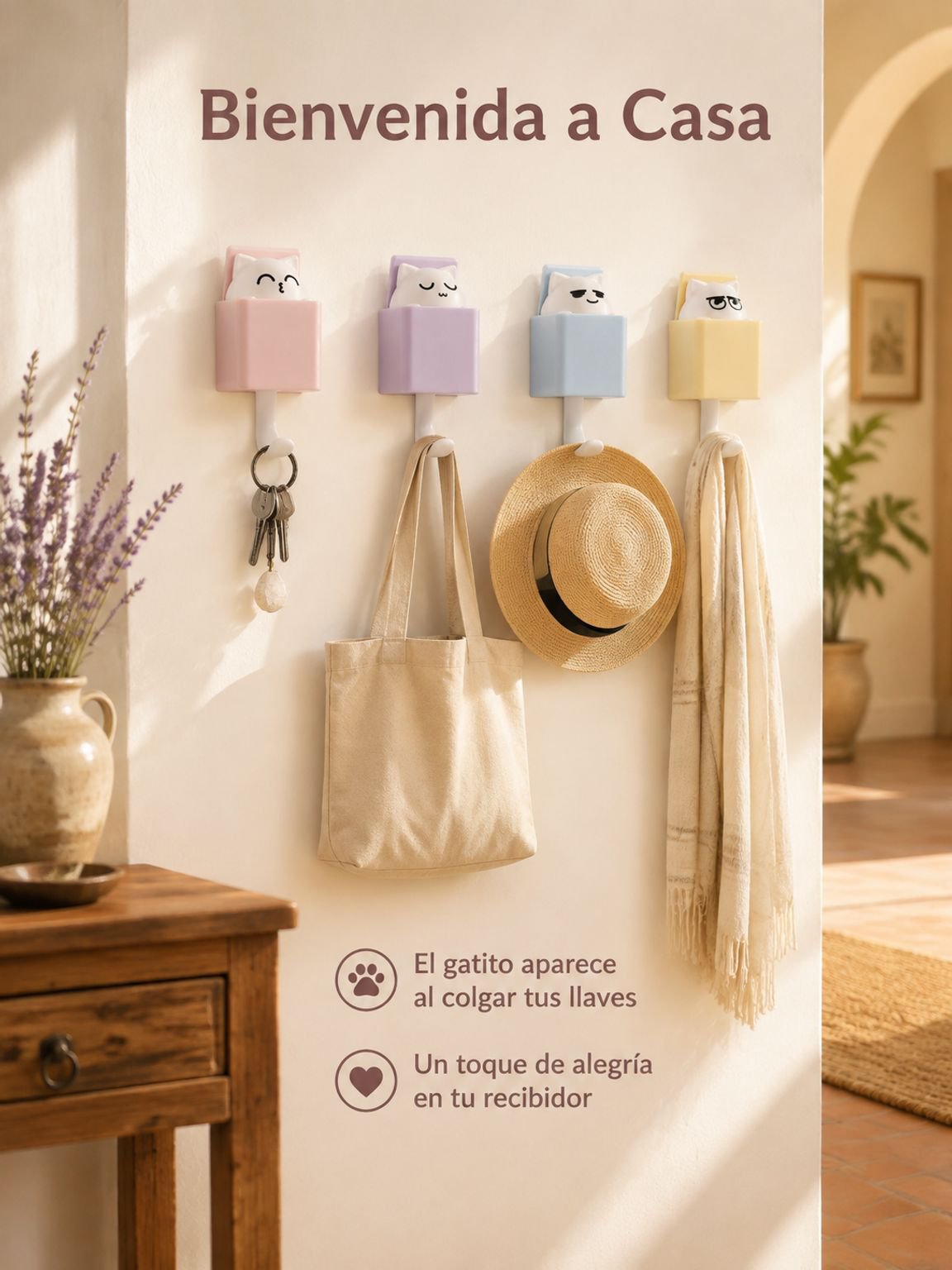 Juego de 4 ganchos retráctiles con diseño de gato