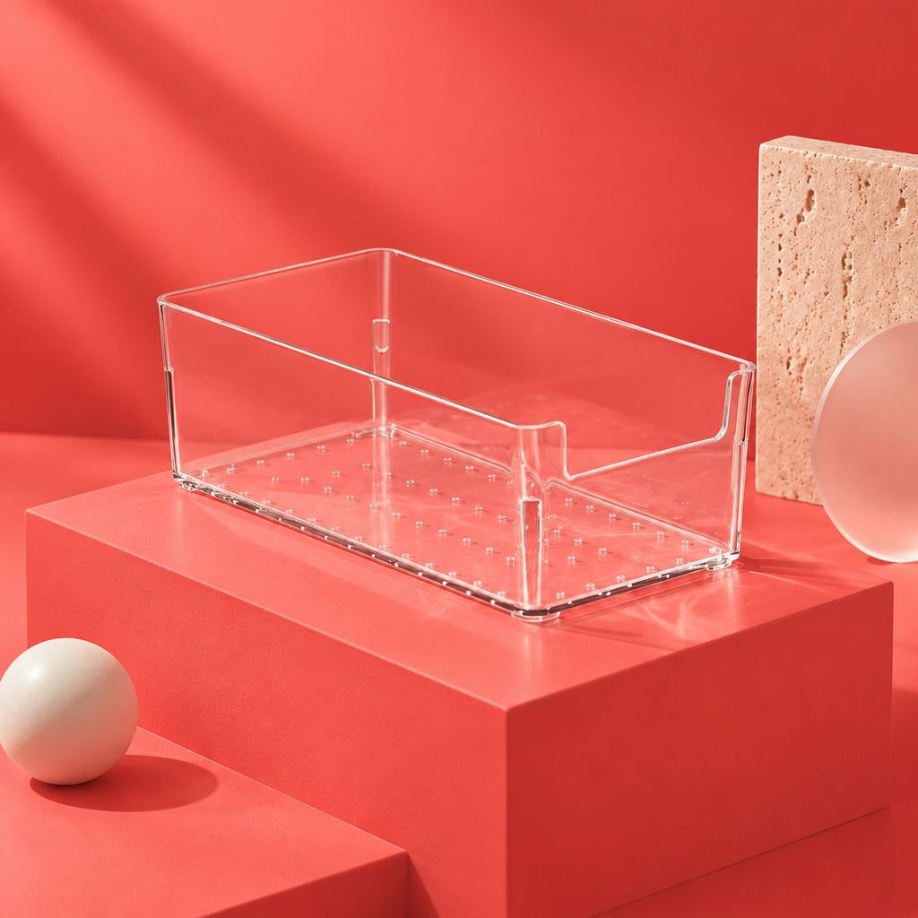 Caja apilable transparente de acrílico para fundas de móvil