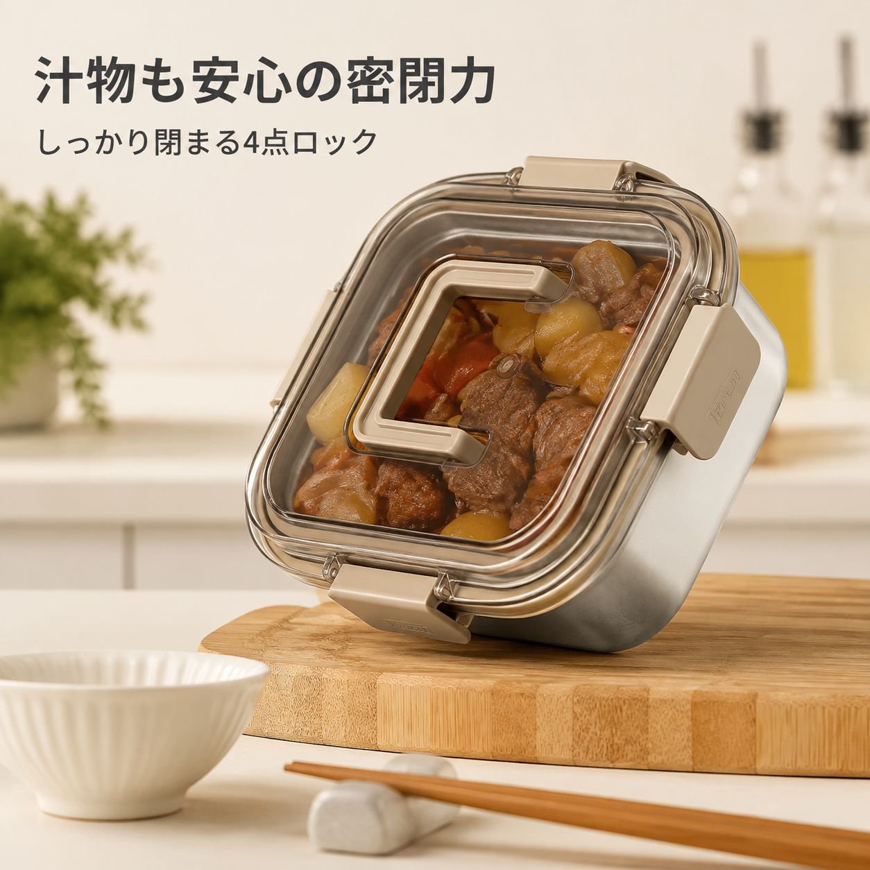 取っ手付きステンレス製食品保存容器