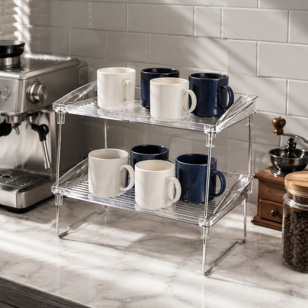 Acrylic desktop folding storage rack teacup tray rack stacking multi-layer storage rack