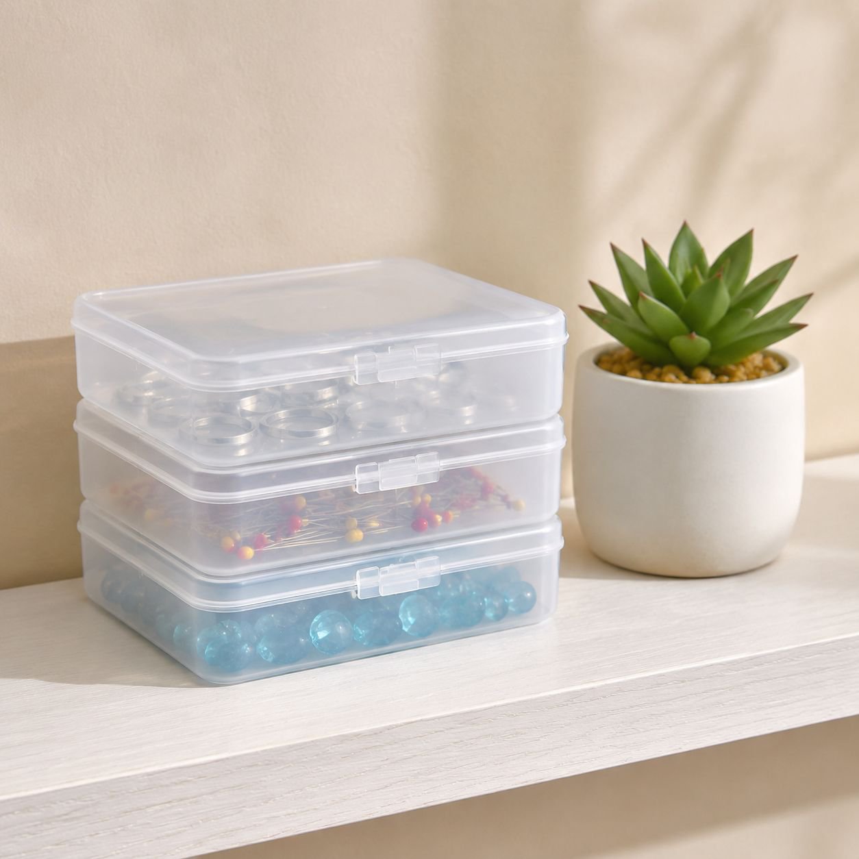 Transparent plastic box for hardware and small items
