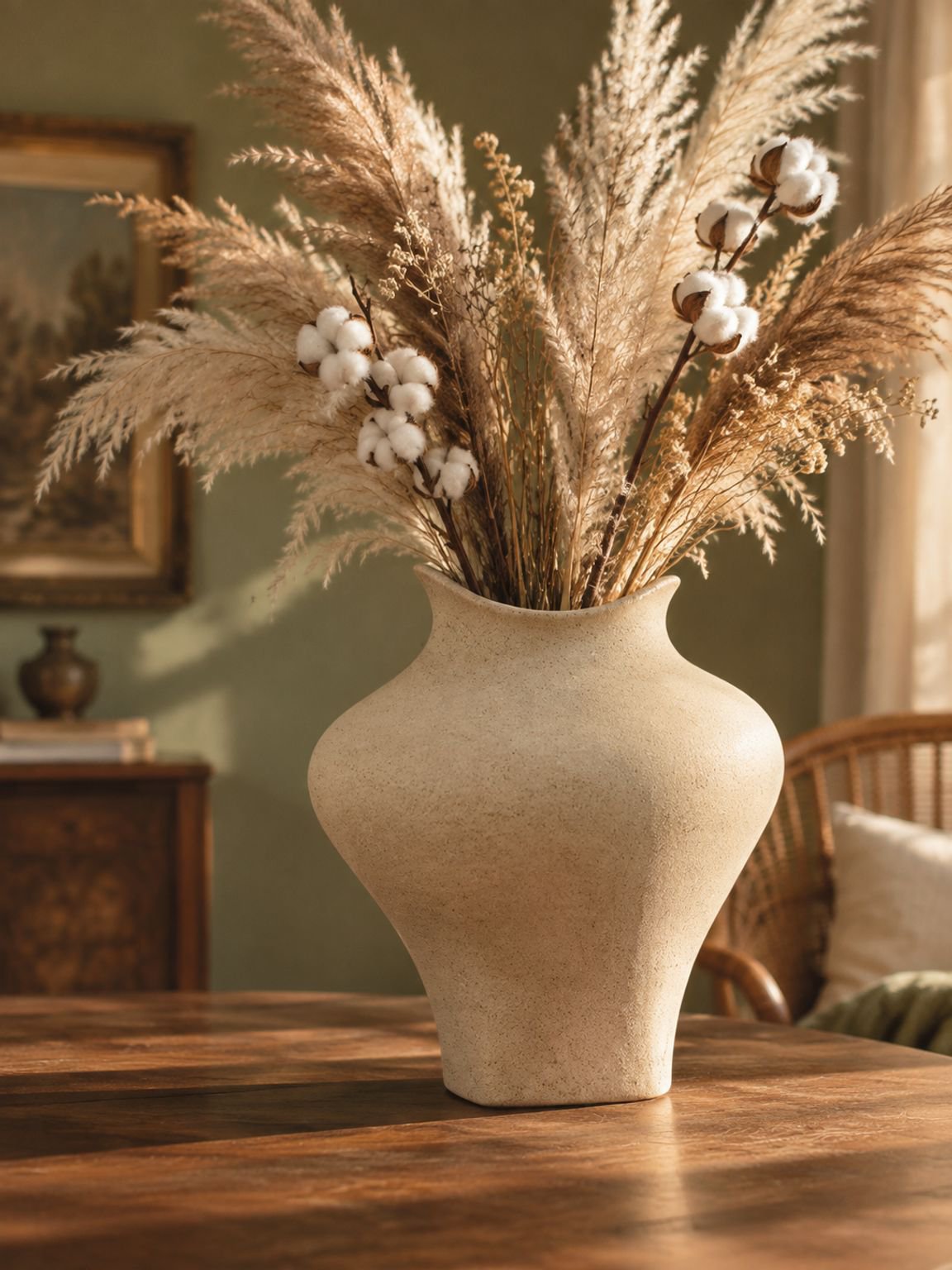 Détail de la texture naturelle du vase en céramique mat Misu sous un éclairage doux.
