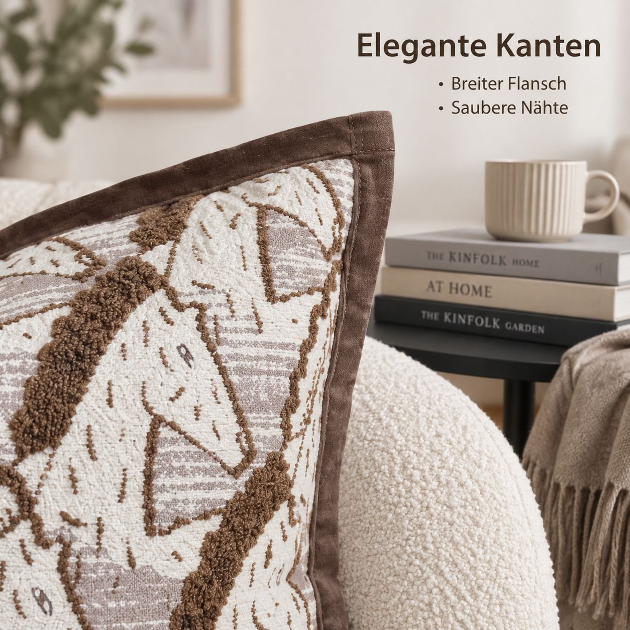 Jacquard Kissenbezug Braun Breiter Rand Lendenkissen Sofakissen Deko