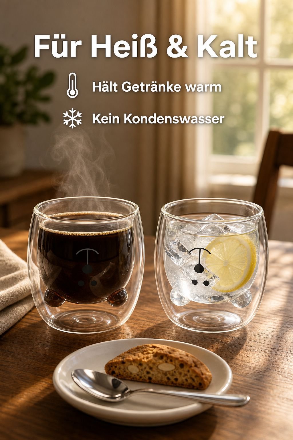 Doppelwandiges Glasbecher mit Bärenmotiv