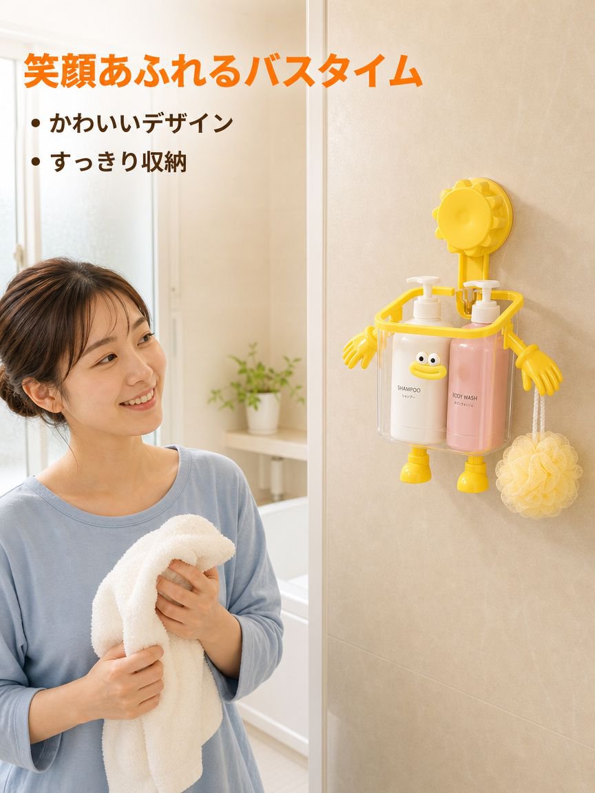 ドリル不要の吸盤式バスルーム収納ボックス