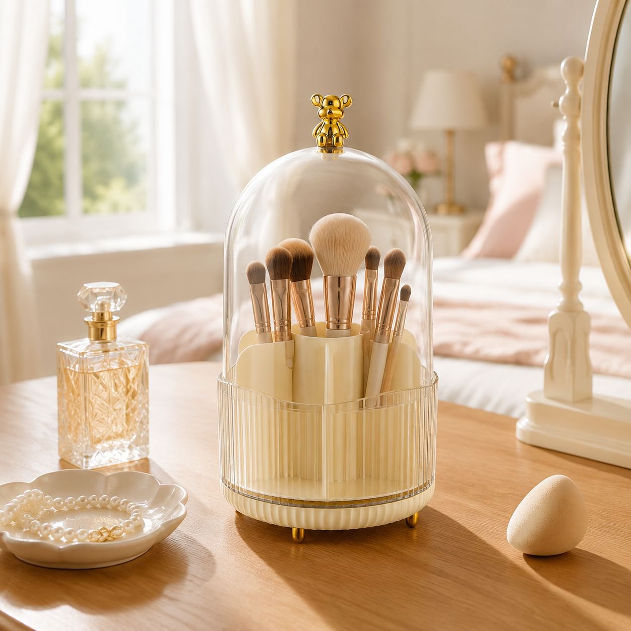 Cartoon Bear Makeup Storage Box Rotating Desktop Lipstick Eyebrow Pencil Organizer