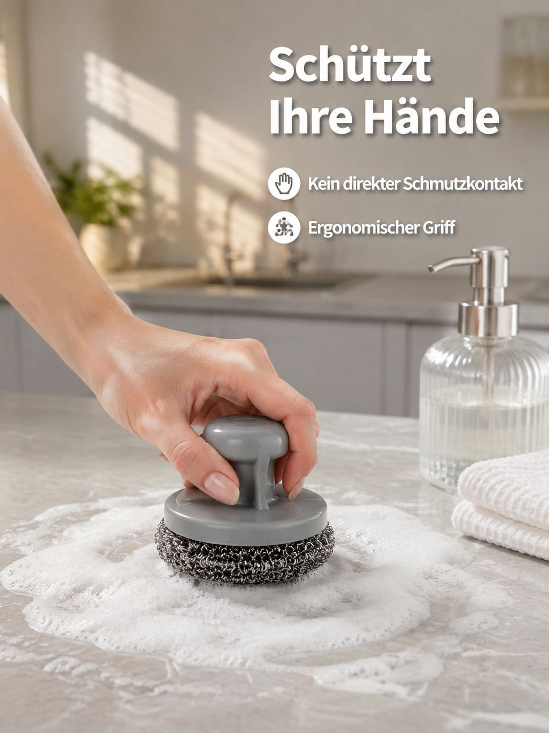 Spülbürste mit auswechselbarem Stahlschwamm, 30er Bulk-Pack, großes Reinigungsset