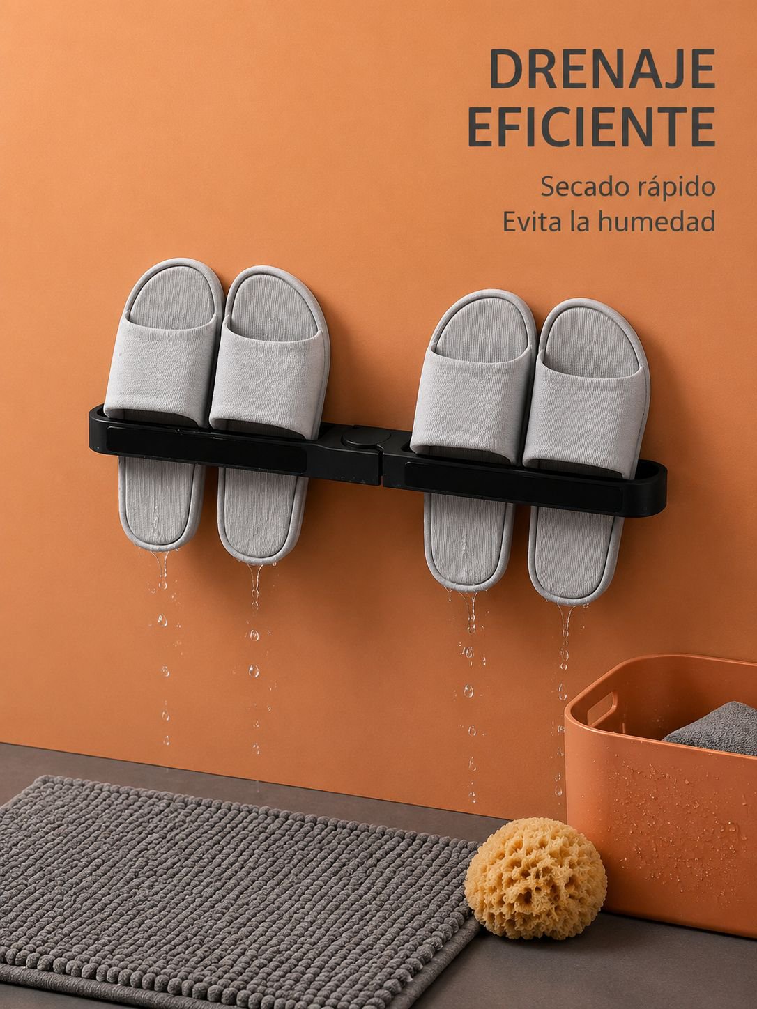 Soporte para zapatillas de baño sin taladro, estante de pared para escurrir y organizar zapatos