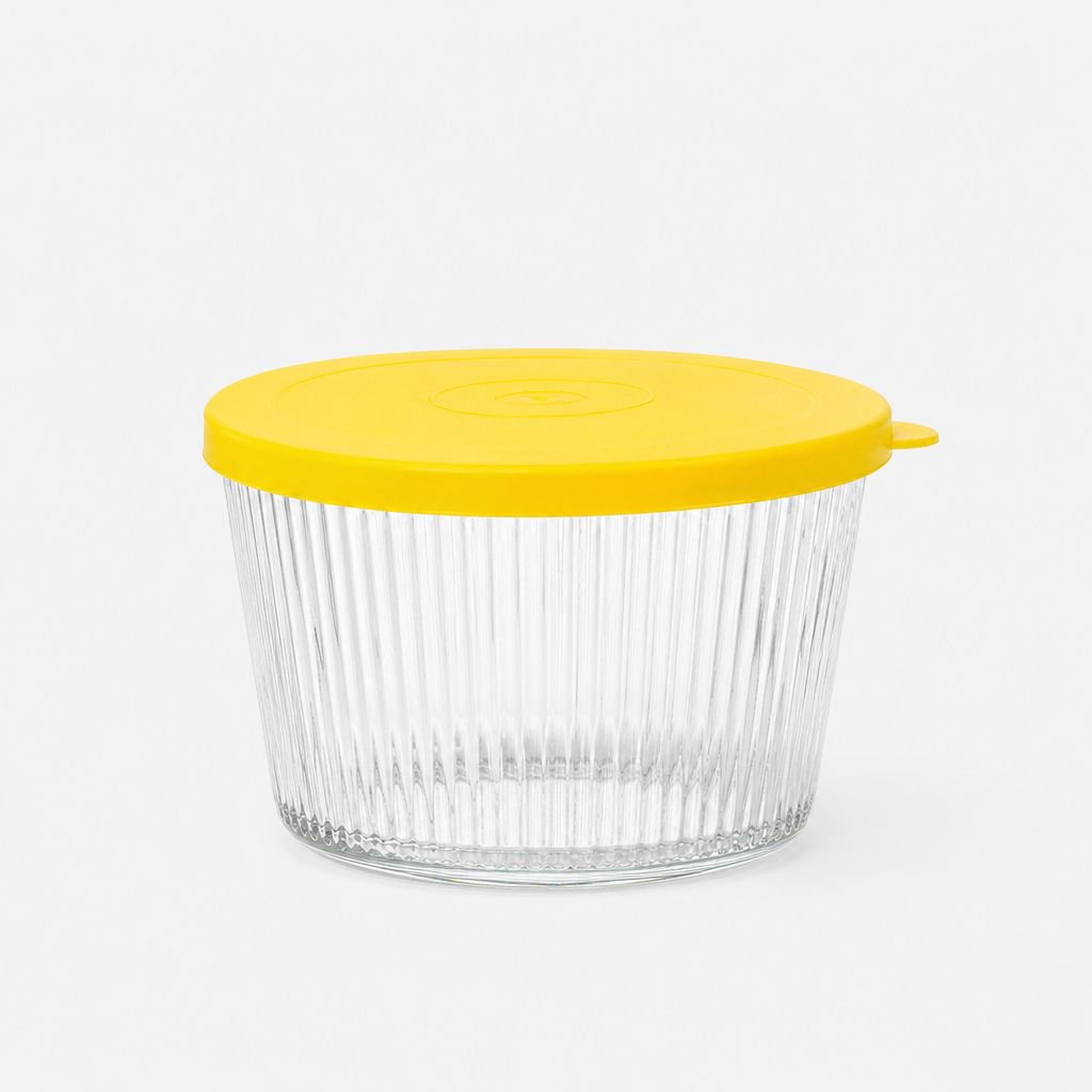 Household Refrigerator Compatible, Lidded Vertical Stripe Round Glass Food Container